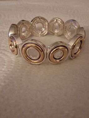 Two-Tone Circle Link Stretch Bracelet - Gold & Silver